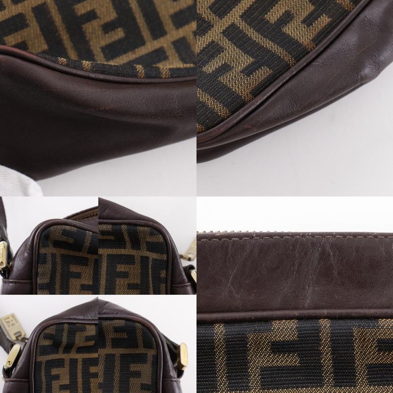 Fendi Zucca Nylon Canvas Leather Brown Shoulder Bag — view 8