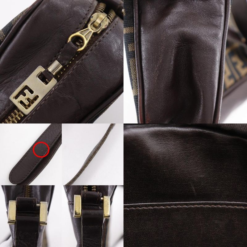 Fendi Zucca Nylon Canvas Leather Brown Shoulder Bag — view 9