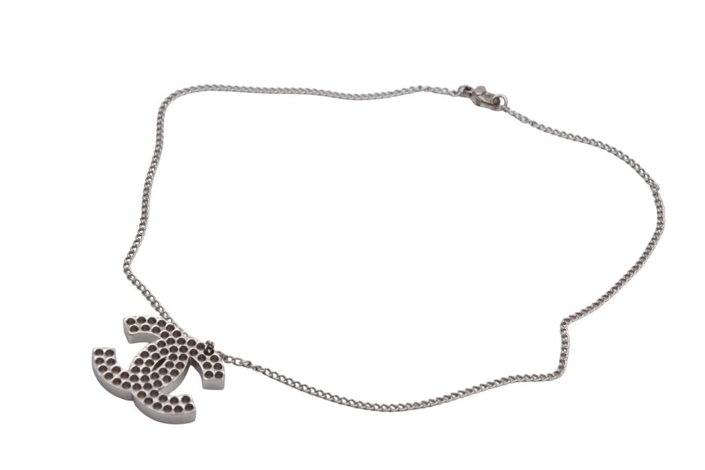 Chanel CC Logo Perforated Necklace Metal Silver