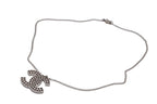 Chanel CC Logo Perforated Necklace Metal Silver