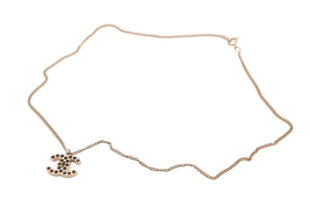 Chanel CC Logo Necklace 01 43.5 Metal Rhinestone Gold Black