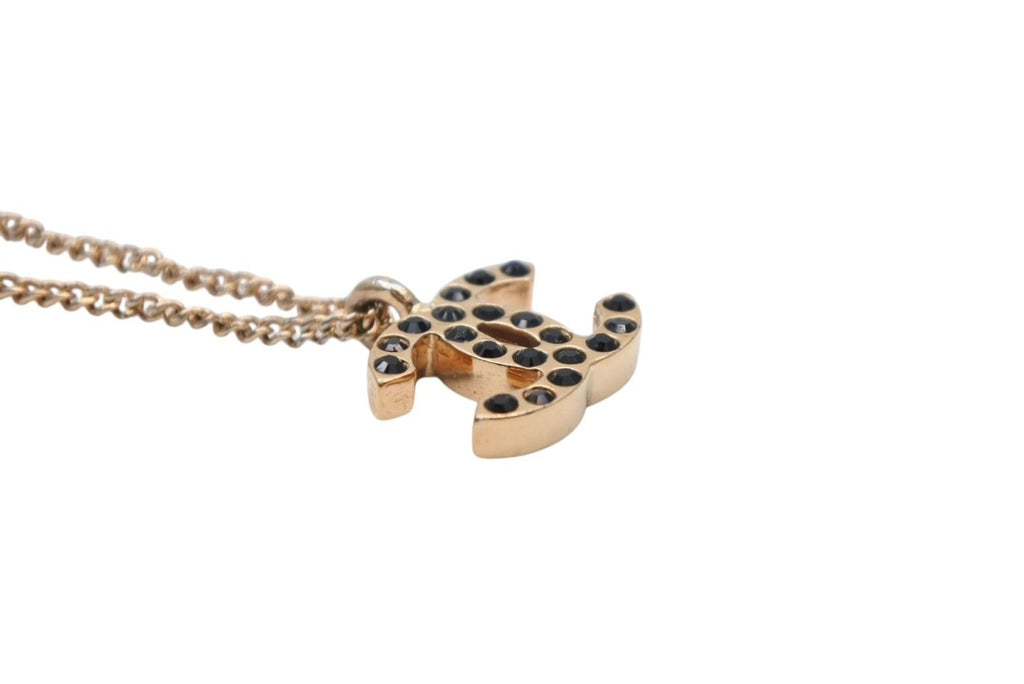 Chanel CC Logo Necklace 01 43.5 Metal Rhinestone Gold Black — view 3