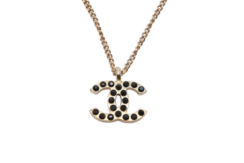 Chanel CC Logo Necklace 01 43.5 Metal Rhinestone Gold Black — view 2