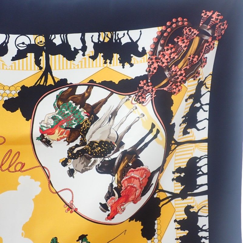 Hermes Carre 90 Ferea De Levlla Scarf Silk Black Yellow — view 3