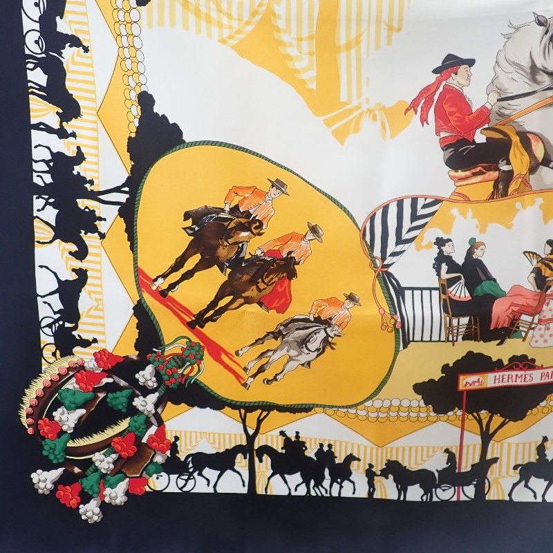 Hermes Carre 90 Ferea De Levlla Scarf Silk Black Yellow — view 5