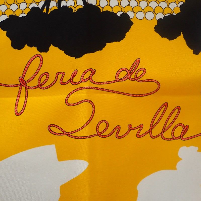 Hermes Carre 90 Ferea De Levlla Scarf Silk Black Yellow — view 7