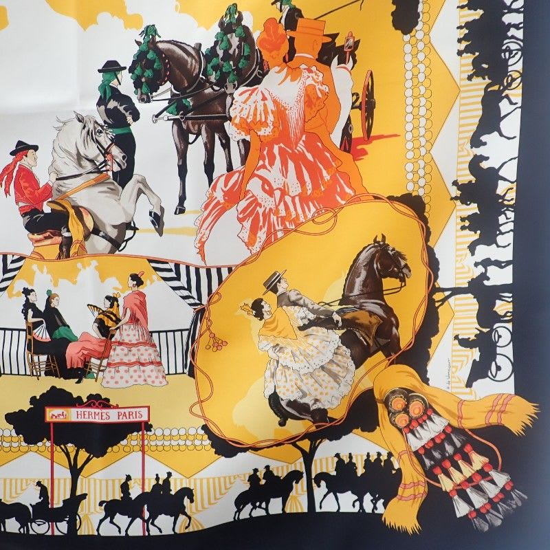 Hermes Carre 90 Ferea De Levlla Scarf Silk Black Yellow — view 4