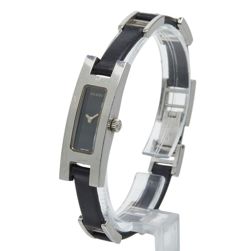 Gucci 3900 L Silver Black Stainless Steel Leather — view 2