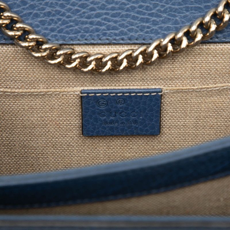 Gucci Interlocking G Chain Shoulder Bag Blue Leather — view 6