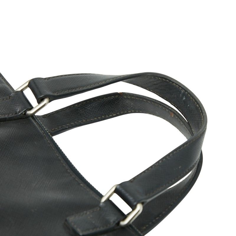 Prada Triangle Logo Plate Handbag Business Bag Black Saffiano Leather — view 8