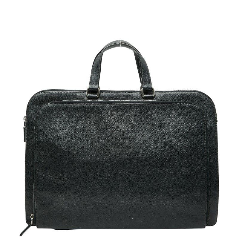 Prada Triangle Logo Plate Handbag Business Bag Black Saffiano Leather — view 2