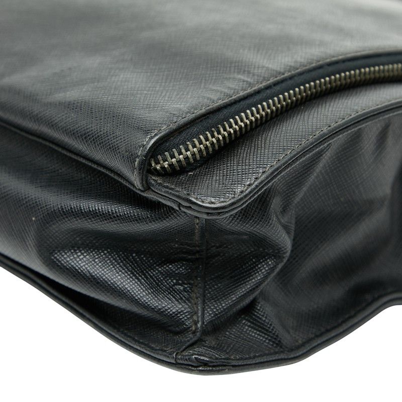 Prada Triangle Logo Plate Handbag Business Bag Black Saffiano Leather — view 4