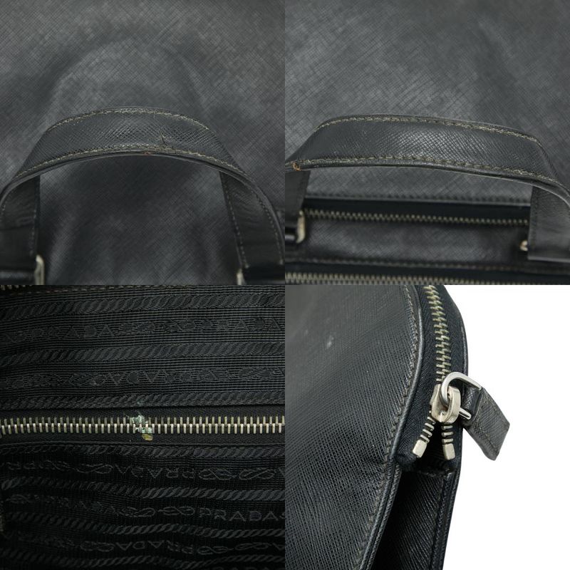 Prada Triangle Logo Plate Handbag Business Bag Black Saffiano Leather — view 9