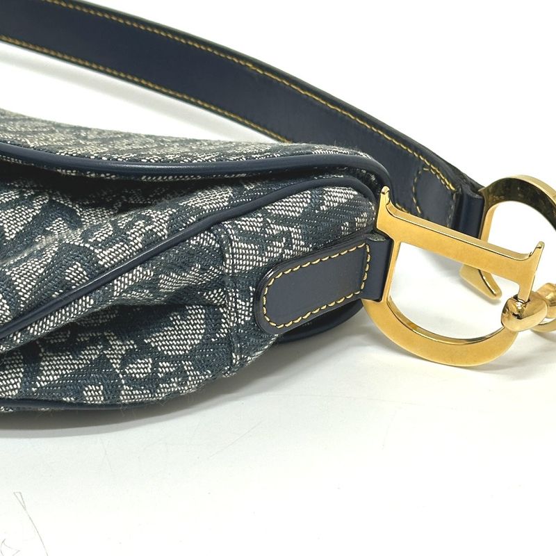 Christian Dior Trotter Oblique Saddle Bag Canvas Leather Navy — view 5