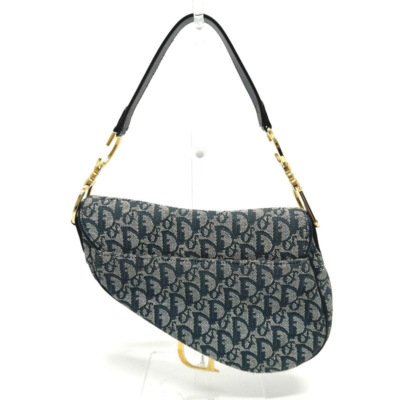 Christian Dior Trotter Oblique Saddle Bag Canvas Leather Navy — view 3