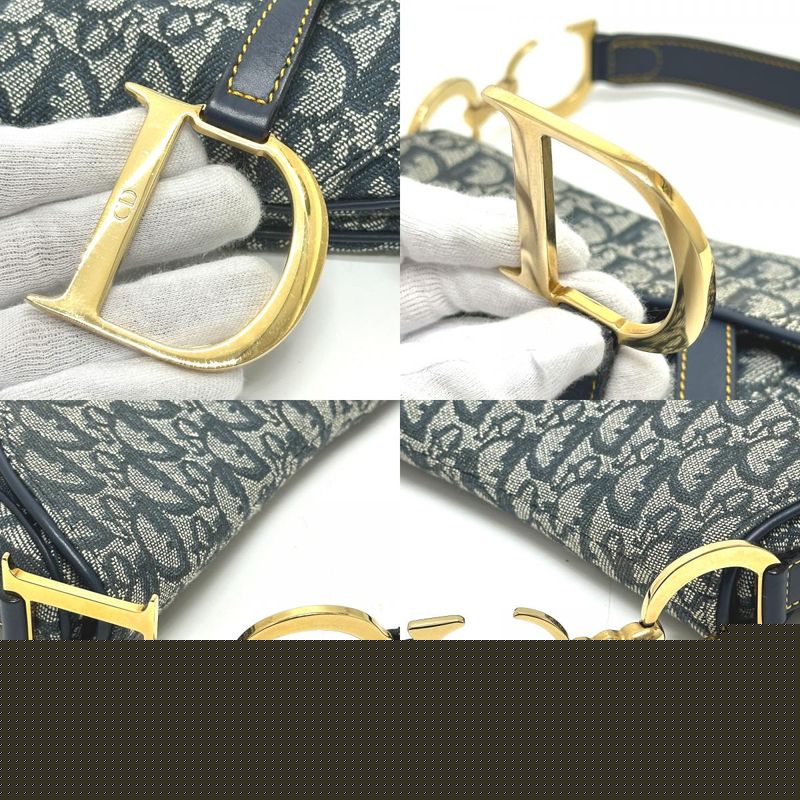 Christian Dior Trotter Oblique Saddle Bag Canvas Leather Navy — view 7