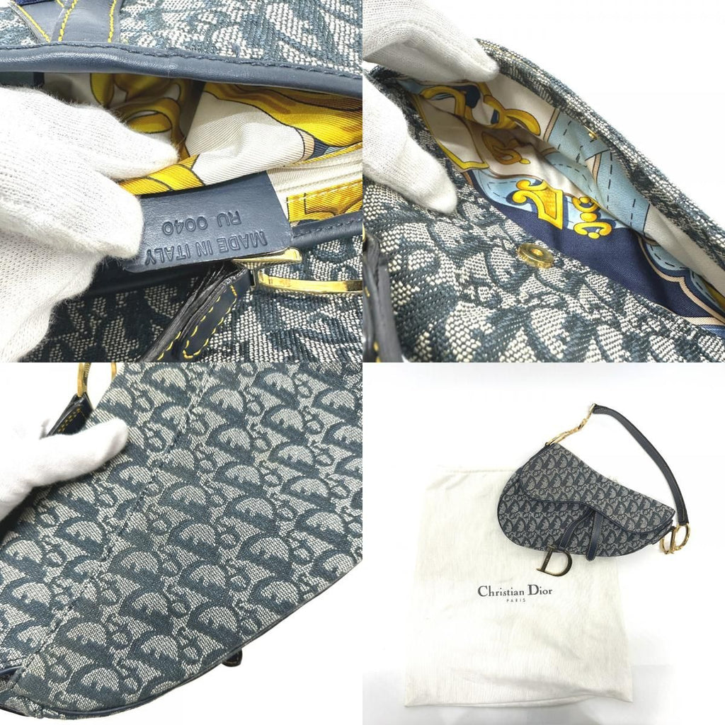 Christian Dior Trotter Oblique Saddle Bag Canvas Leather Navy — view 2