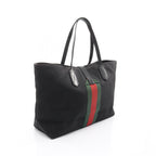 Gucci Tote Bag Sherry Line Black Canvas Leather — view 2