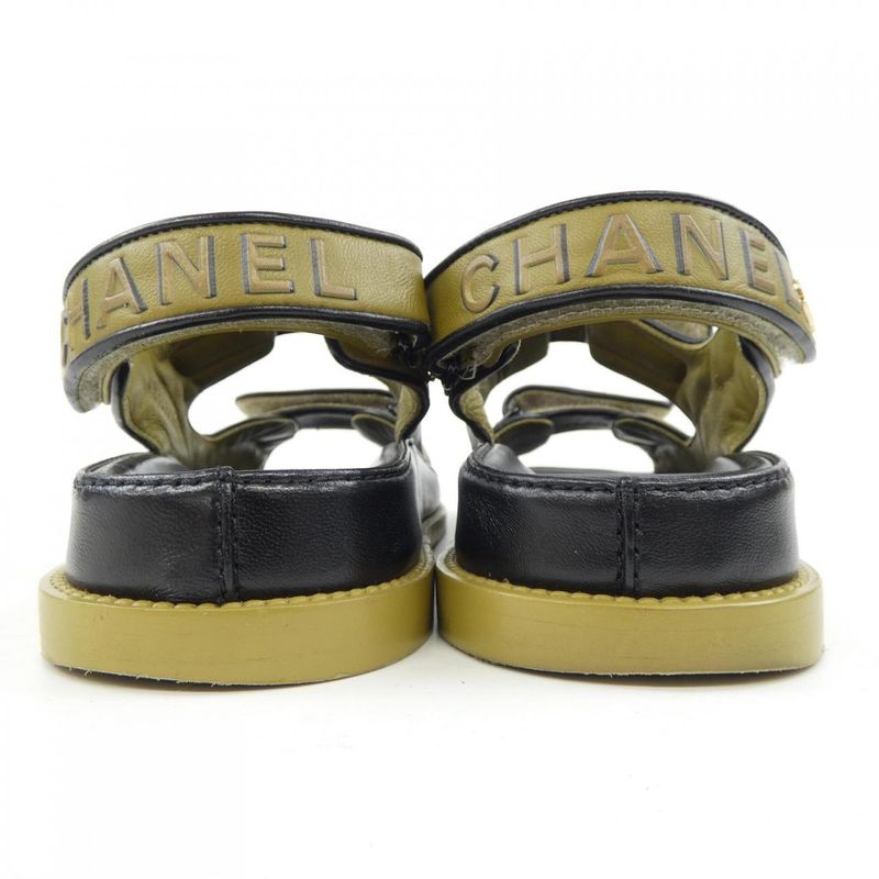 Chanel Size 37 Lambskin Khaki Sandals — view 5