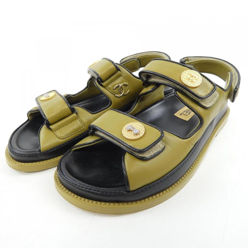 Chanel Size 37 Lambskin Khaki Sandals — view 3