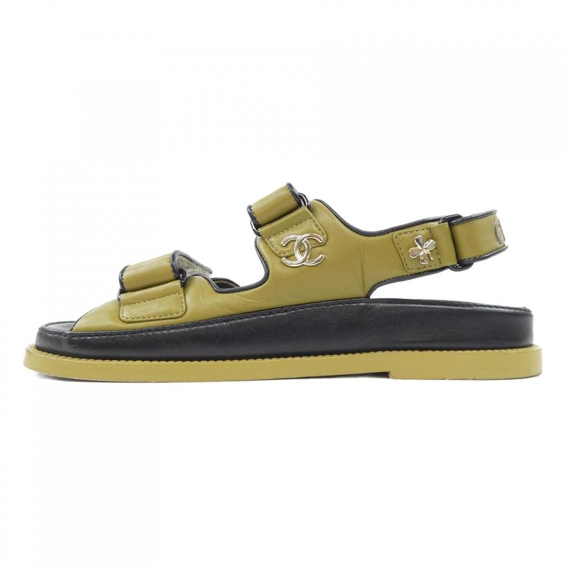 Chanel Size 37 Lambskin Khaki Sandals — view 2