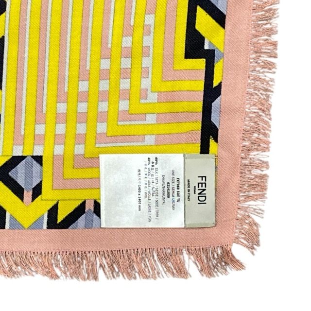 Fendi Scarf Shawl Accessory Large Allover Pattern Silk Wool Yellow Pink — view 7