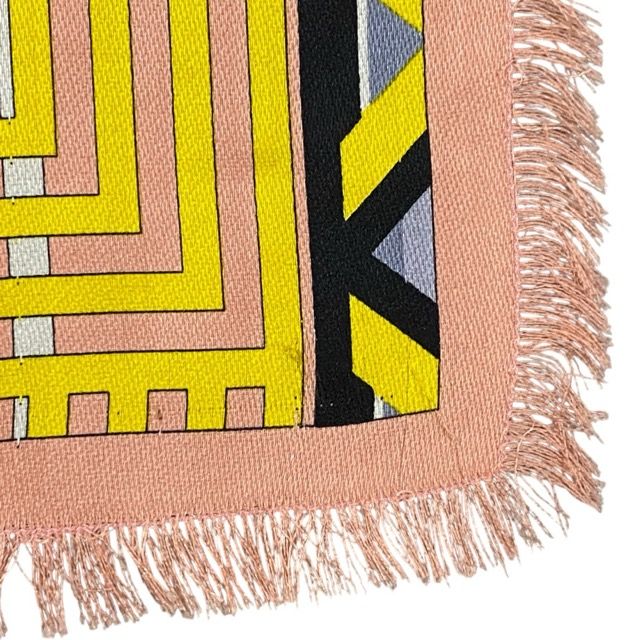 Fendi Scarf Shawl Accessory Large Allover Pattern Silk Wool Yellow Pink — view 8