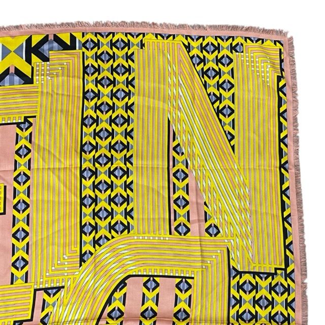 Fendi Scarf Shawl Accessory Large Allover Pattern Silk Wool Yellow Pink — view 2