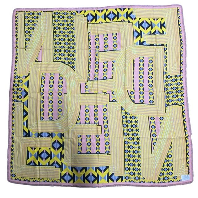 Fendi Scarf Shawl Accessory Large Allover Pattern Silk Wool Yellow Pink — view 6