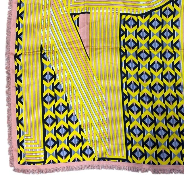 Fendi Scarf Shawl Accessory Large Allover Pattern Silk Wool Yellow Pink — view 5