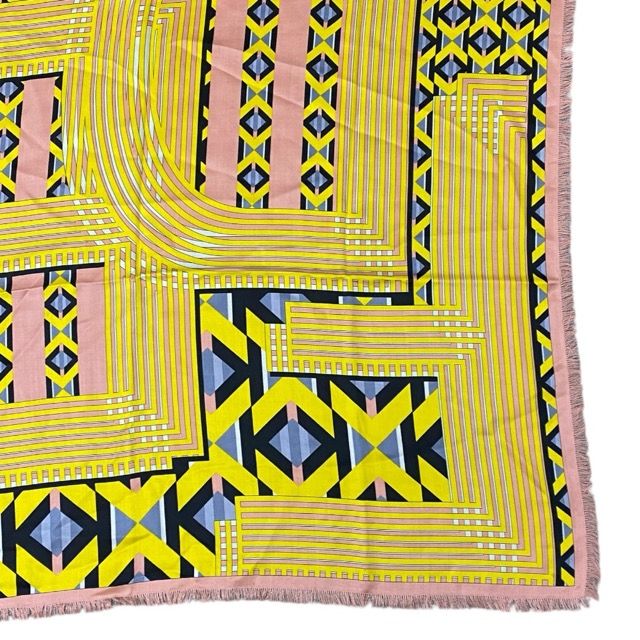 Fendi Scarf Shawl Accessory Large Allover Pattern Silk Wool Yellow Pink — view 3