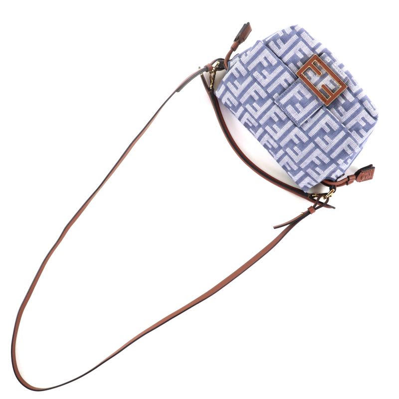 Fendi 2025 8 Bs105 Mamma Baguette Small Denim Zucca Pattern FF Hand Shoulder Bag Gray