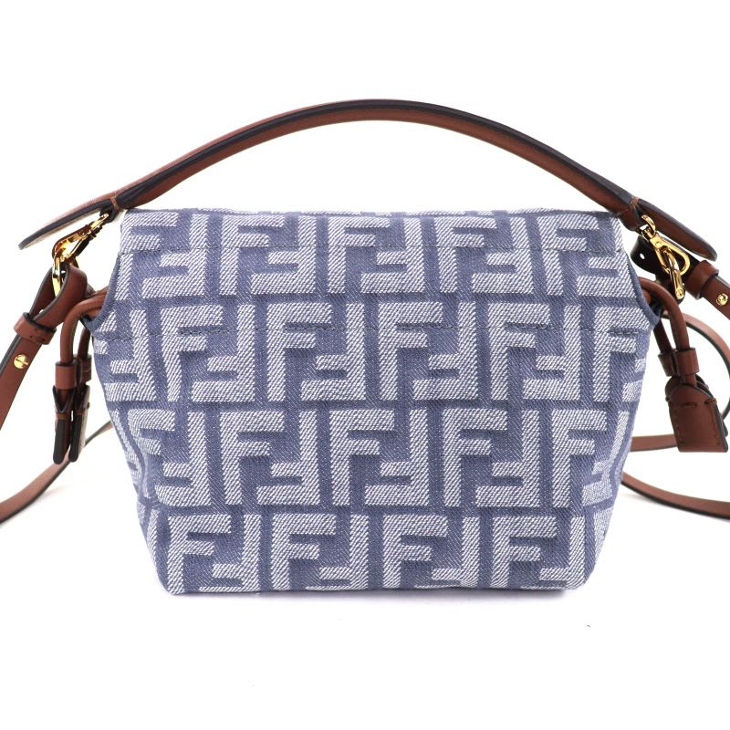 Fendi 2025 8 Bs105 Mamma Baguette Small Denim Zucca Pattern FF Hand Shoulder Bag Gray