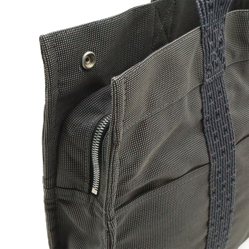 Hermes Her Line Tote MM Bag Handbag Canvas Gray Black Silver Hardware New — view 5