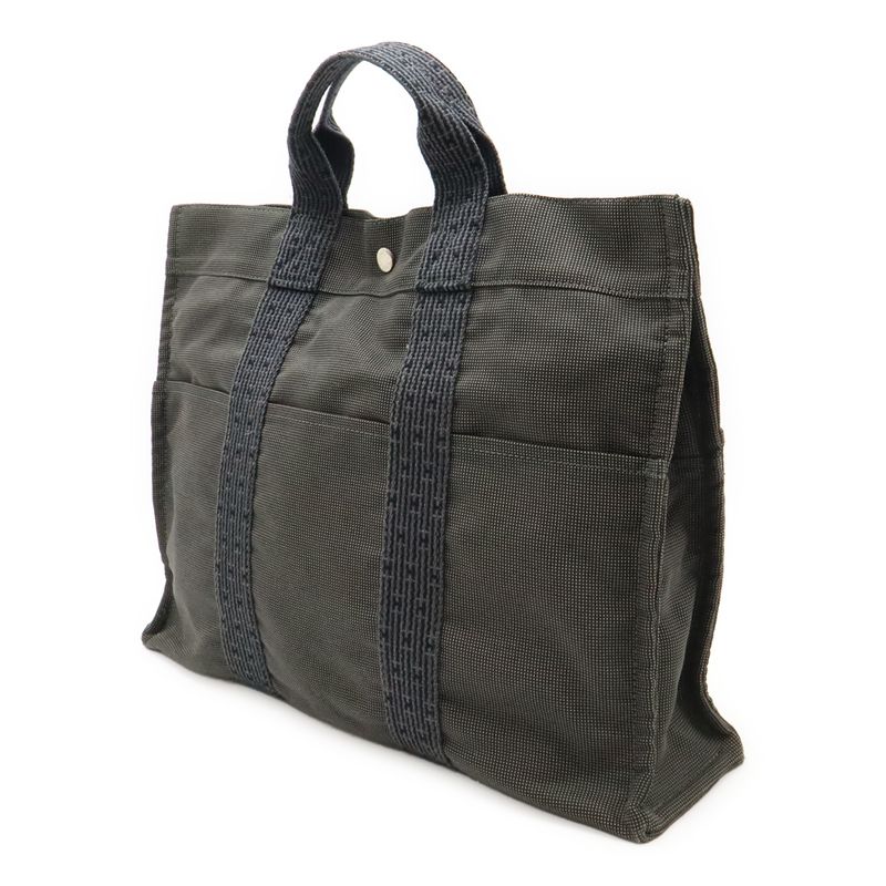 Hermes Her Line Tote MM Bag Handbag Canvas Gray Black Silver Hardware New — view 2