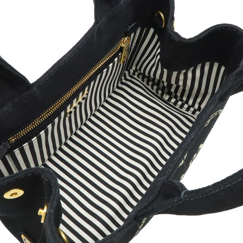 Prada Canapa Tote Bag 2-Way Shoulder Striped Crossbody Canvas Nero — view 6