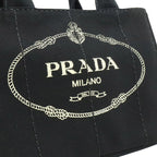 Prada Canapa Tote Bag 2-Way Shoulder Striped Crossbody Canvas Nero — view 7