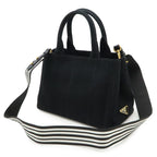 Prada Canapa Tote Bag 2-Way Shoulder Striped Crossbody Canvas Nero — view 2