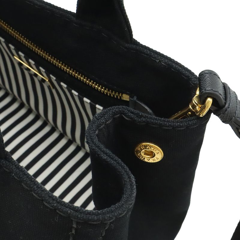 Prada Canapa Tote Bag 2-Way Shoulder Striped Crossbody Canvas Nero — view 5