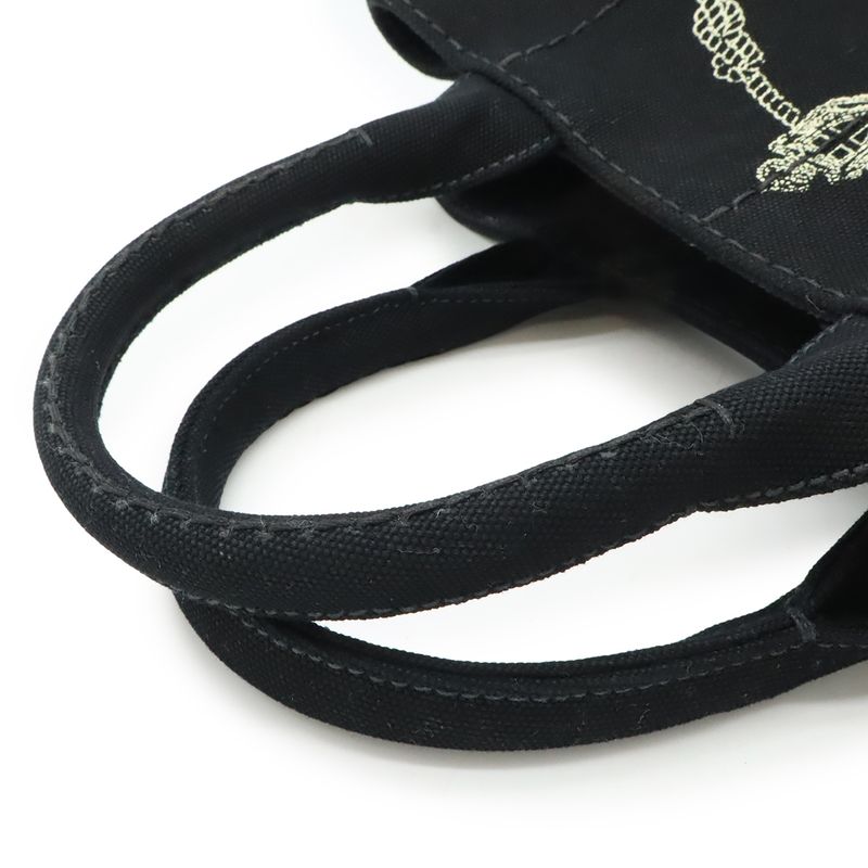 Prada Canapa Tote Bag 2-Way Shoulder Striped Crossbody Canvas Nero — view 4