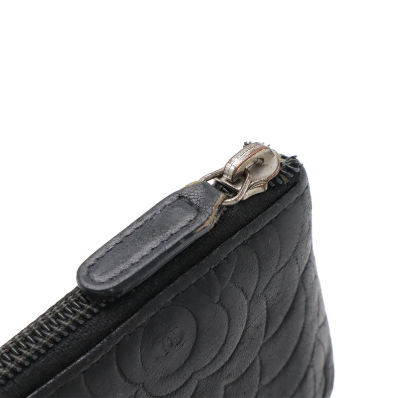 Chanel Camellia Coco Mark Coin Case Purse Lambskin Leather Black Silver — view 6