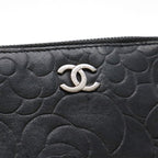 Chanel Camellia Coco Mark Coin Case Purse Lambskin Leather Black Silver — view 5