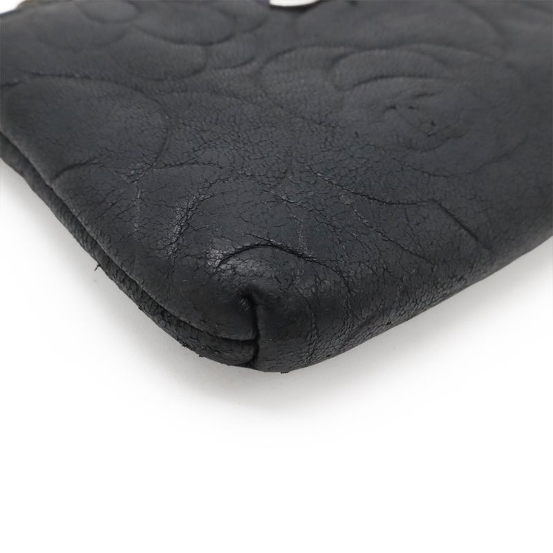 Chanel Camellia Coco Mark Coin Case Purse Lambskin Leather Black Silver — view 4