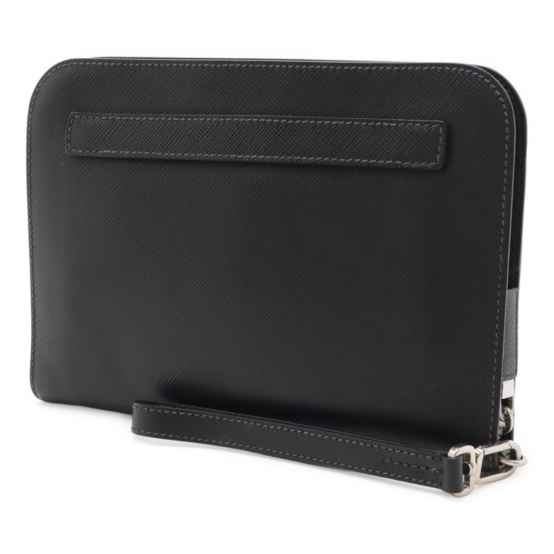 Prada Second Bag Clutch Multi Pouch Leather Nero Black Silver Hardware — view 2
