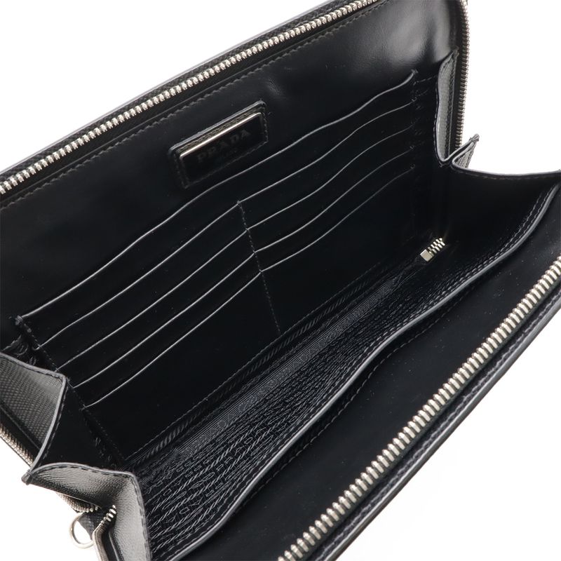 Prada Second Bag Clutch Multi Pouch Leather Nero Black Silver Hardware — view 6
