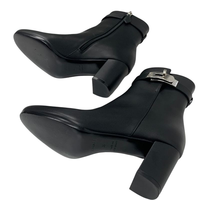 Hermes Saint Germain Boots Short Shoes Leather Black Silver Kelly Hardware — view 6