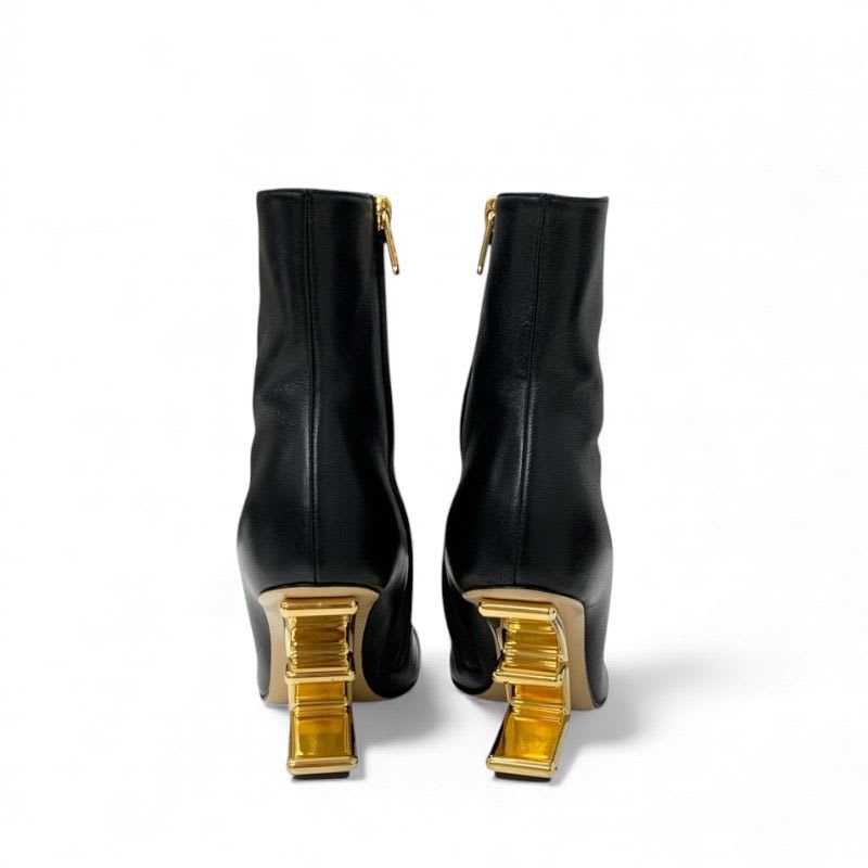 Fendi First Boots Short Shoes Leather Black Gold Metal Heel FF Logo — view 5
