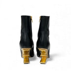 Fendi First Boots Short Shoes Leather Black Gold Metal Heel FF Logo — view 5