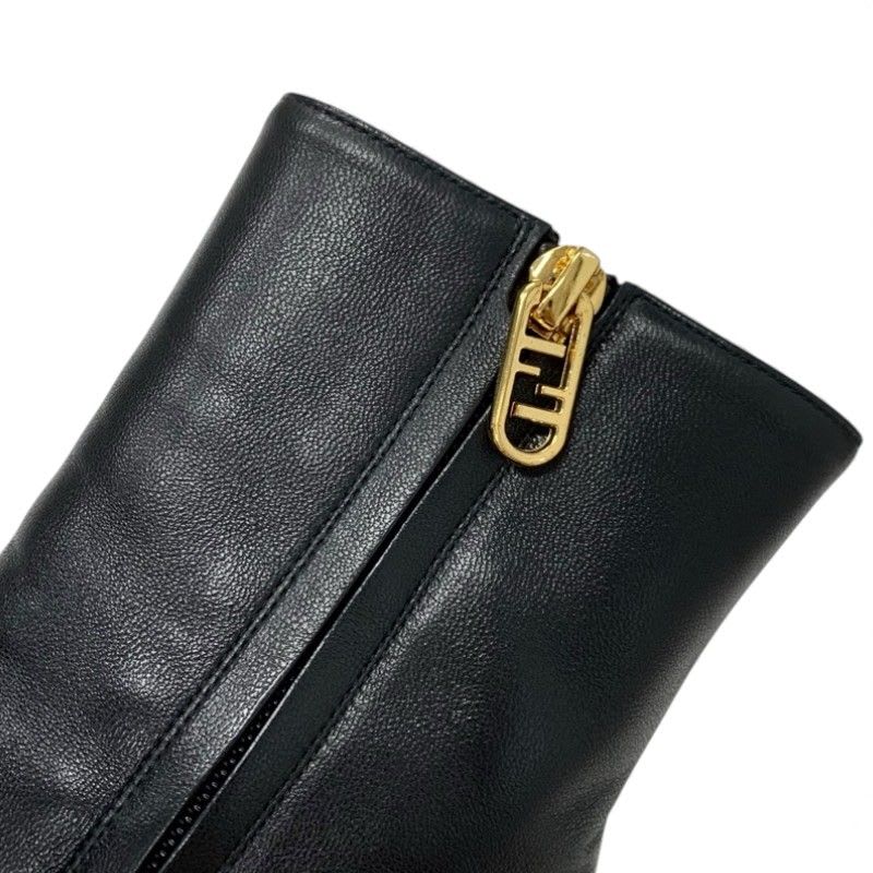 Fendi First Boots Short Shoes Leather Black Gold Metal Heel FF Logo — view 9