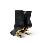 Fendi First Boots Short Shoes Leather Black Gold Metal Heel FF Logo — view 4